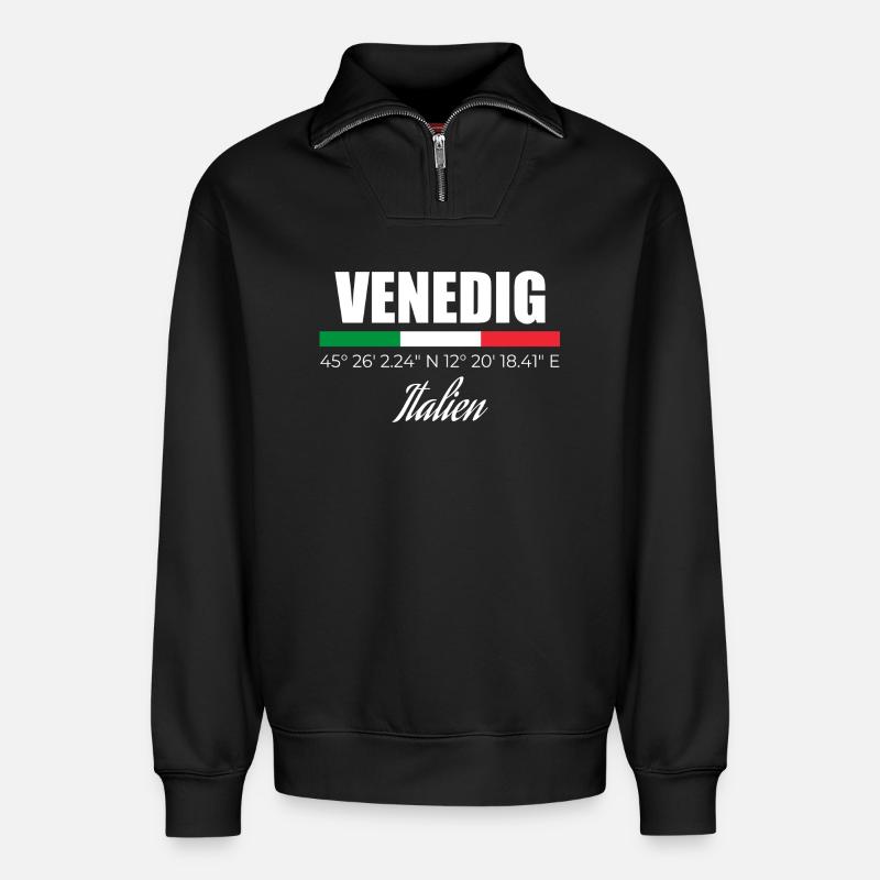 Venedig - Relaxed Unisex Organic Half Zip Sweatshirt – von SPREAD - Schwarz