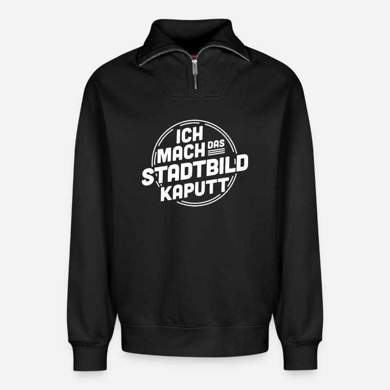Ich mach das Stadtbild kaputt – Statement - Relaxed Unisex Organic Half Zip Sweatshirt – von SPREAD - Schwarz