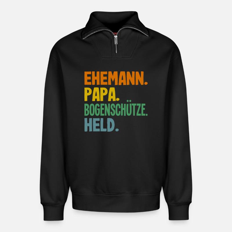 Bogenschießen Bogenschütze Geschenk - Relaxed Unisex Organic Half Zip Sweatshirt – von SPREAD - Schwarz