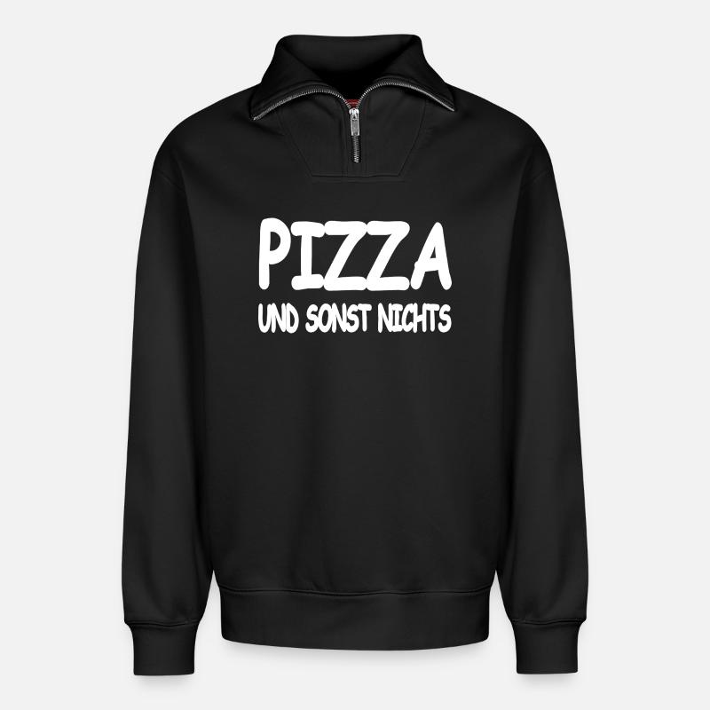 Pizza - Sweat unisexe décontracté en coton biologique à demi-zip – de SPREAD - noir