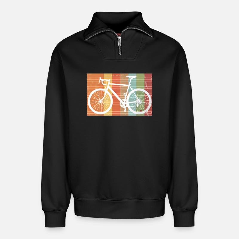 Retro Bicycle Silhouette de VTT - Sweat unisexe décontracté en coton biologique à demi-zip – de SPREAD - noir