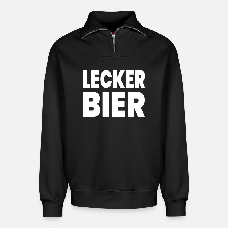 Bier - Relaxed Unisex Organic Half Zip Sweatshirt – von SPREAD - Schwarz