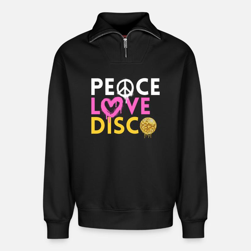 Peace Love Disco Retro Neon Style - Relaxed Unisex Organic Half Zip Sweatshirt – von SPREAD - Schwarz