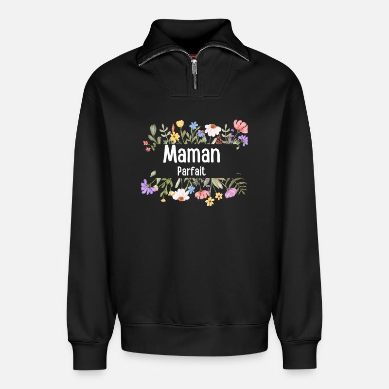 Perfekte Blumenmutter - Relaxed Unisex Organic Half Zip Sweatshirt – von SPREAD - Schwarz