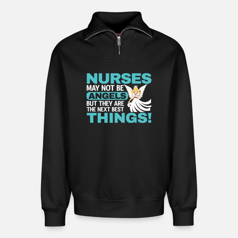 Krankenschwester - Relaxed Unisex Organic Half Zip Sweatshirt – von SPREAD - Schwarz