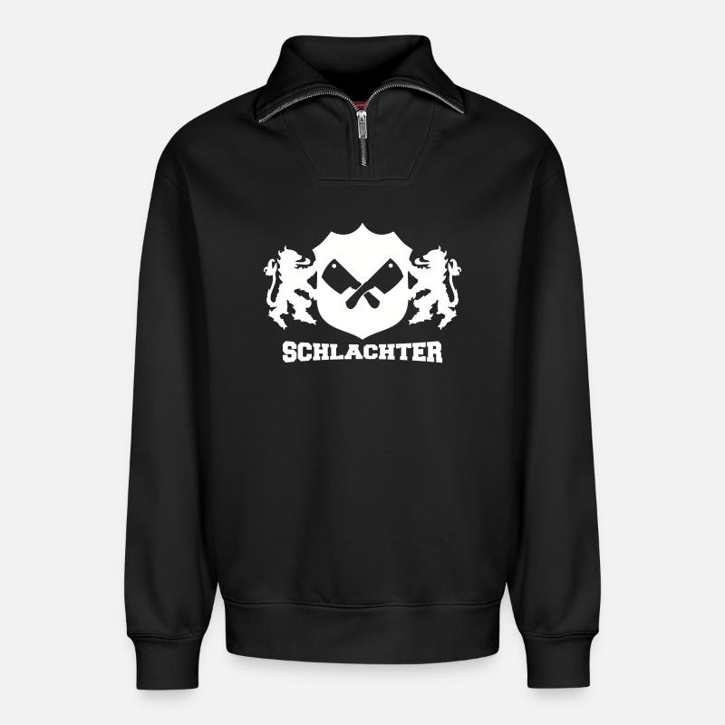 Schlachter Emblem  - Relaxed Unisex Organic Half Zip Sweatshirt – von SPREAD - Schwarz