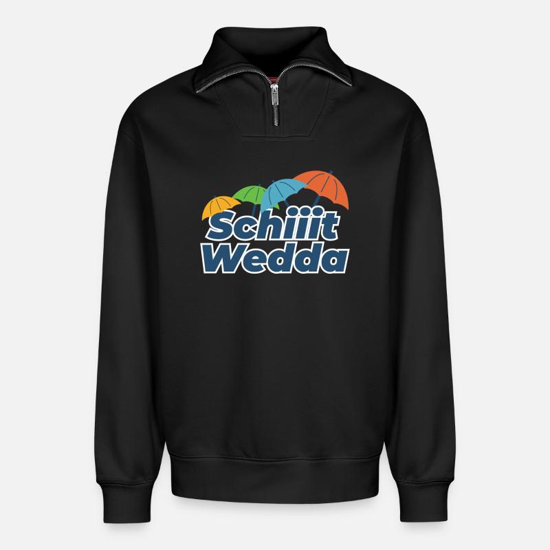 Farbige Regenschirme Comic Stil (Scheiß Wetter) - Relaxed Unisex Organic Half Zip Sweatshirt – von SPREAD - Schwarz