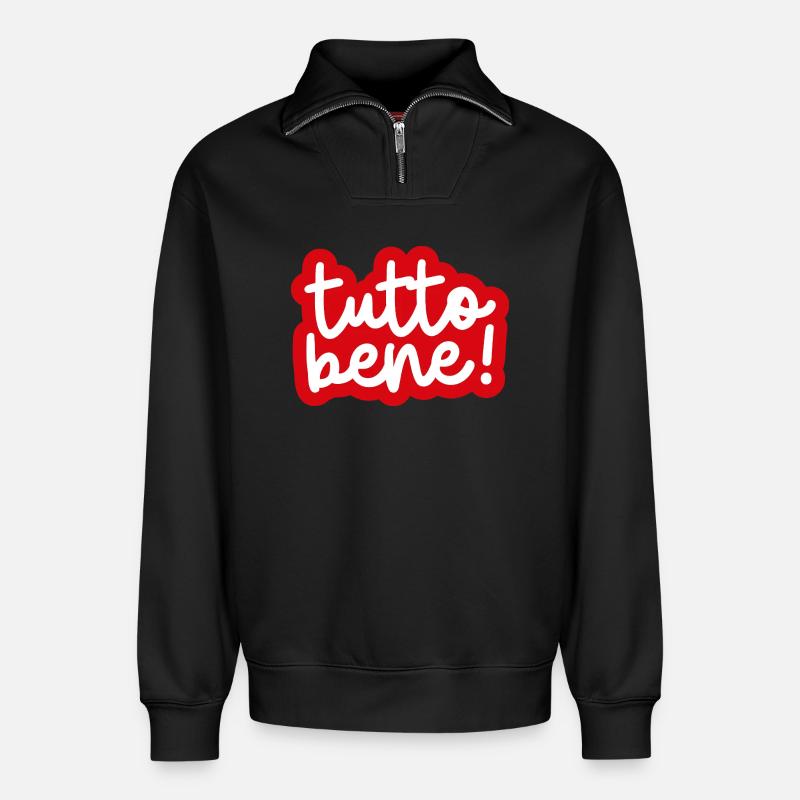 "tutto bene!" - Relaxed Unisex Organic Half Zip Sweatshirt – von SPREAD - Schwarz