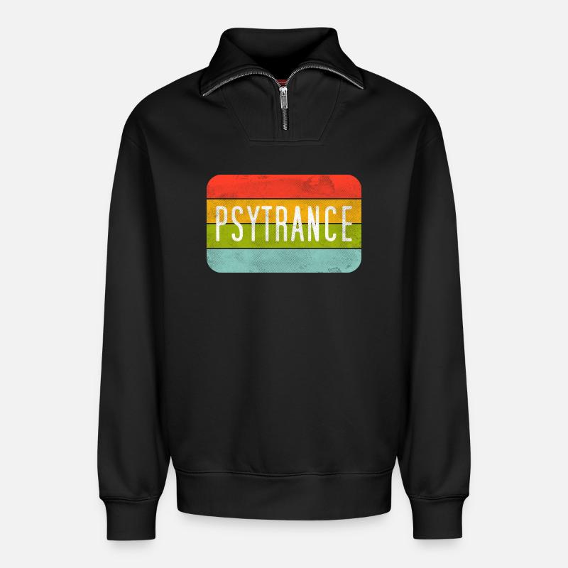 Psytrance Regenbogen Streifen - Relaxed Unisex Organic Half Zip Sweatshirt – von SPREAD - Schwarz