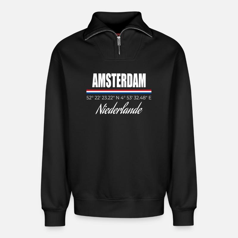 Amsterdam - Relaxed Unisex Organic Half Zip Sweatshirt – by SPREAD - black