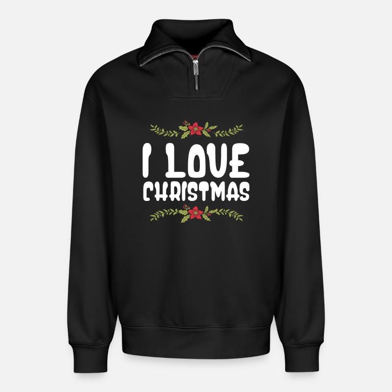 Ich Liebe Weihnachten - Relaxed Unisex Organic Half Zip Sweatshirt – von SPREAD - Schwarz