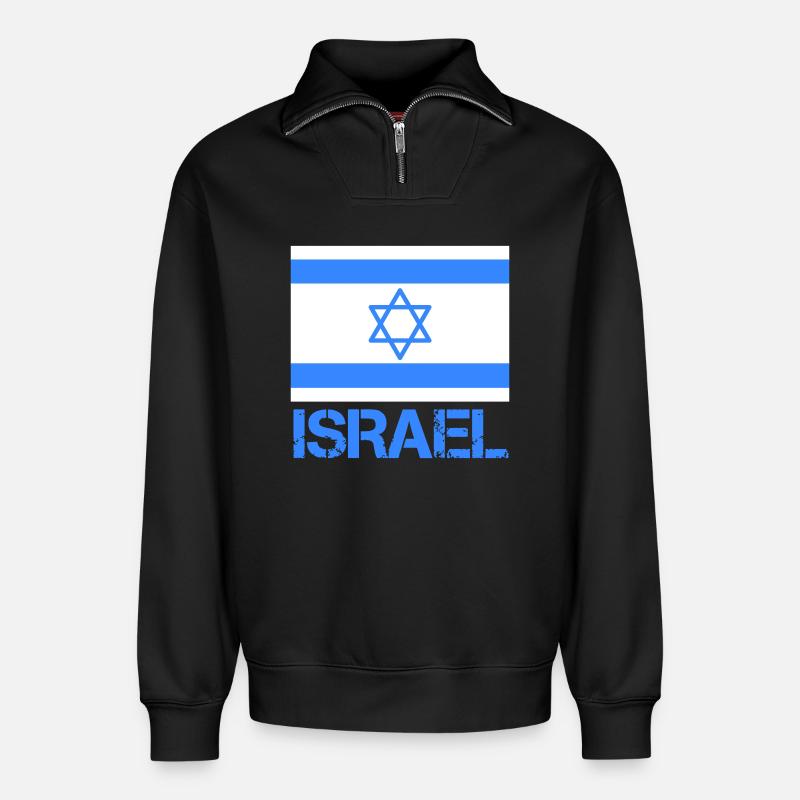 Flagge Israels mit Davidstern - Relaxed Unisex Organic Half Zip Sweatshirt – von SPREAD - Schwarz
