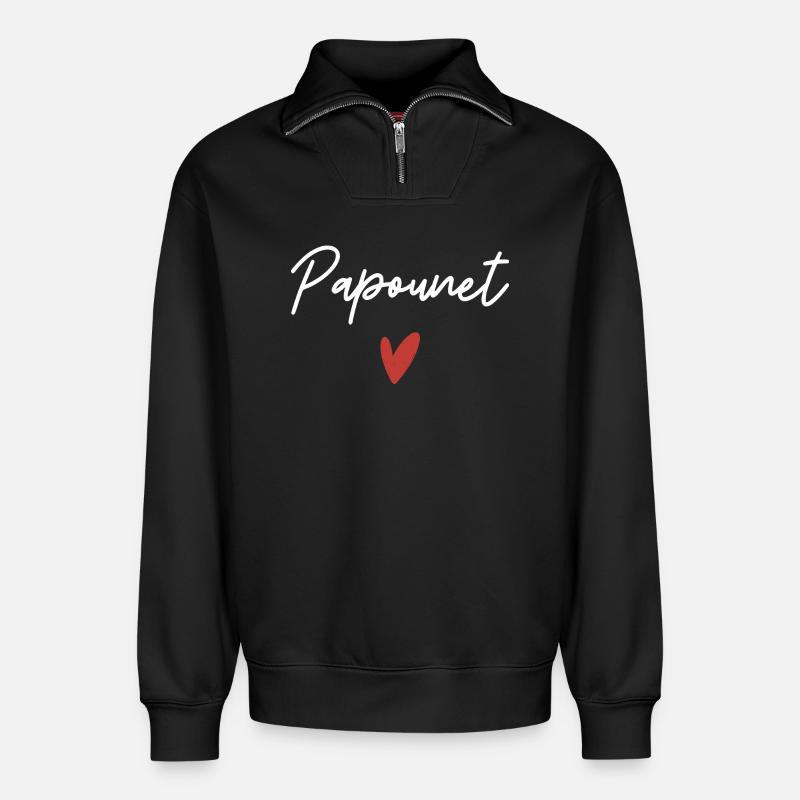 Papa Herz Geschenkidee - Relaxed Unisex Organic Half Zip Sweatshirt – von SPREAD - Schwarz