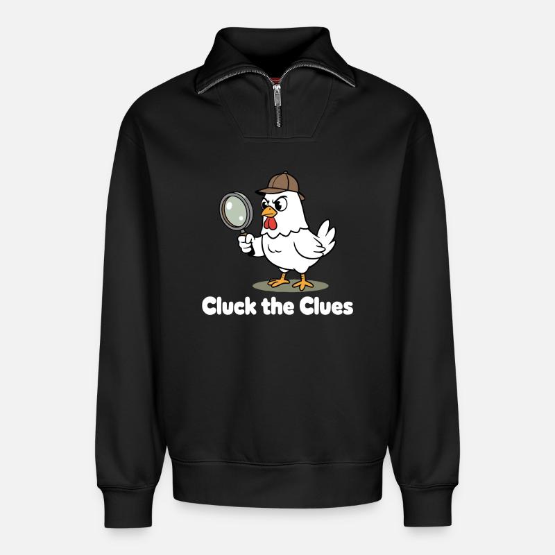 Cluck the Sleuth - Relaxed Unisex Organic Half Zip Sweatshirt – by SPREAD - black