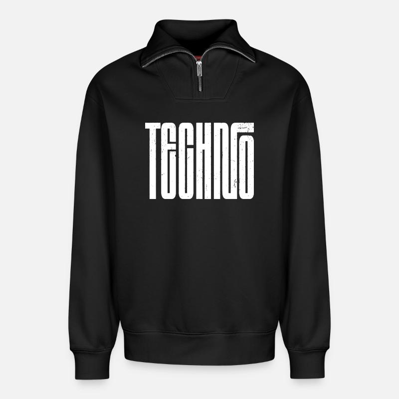 Techno Bold Retro Typography - Relaxed Unisex Organic Half Zip Sweatshirt – by SPREAD - black