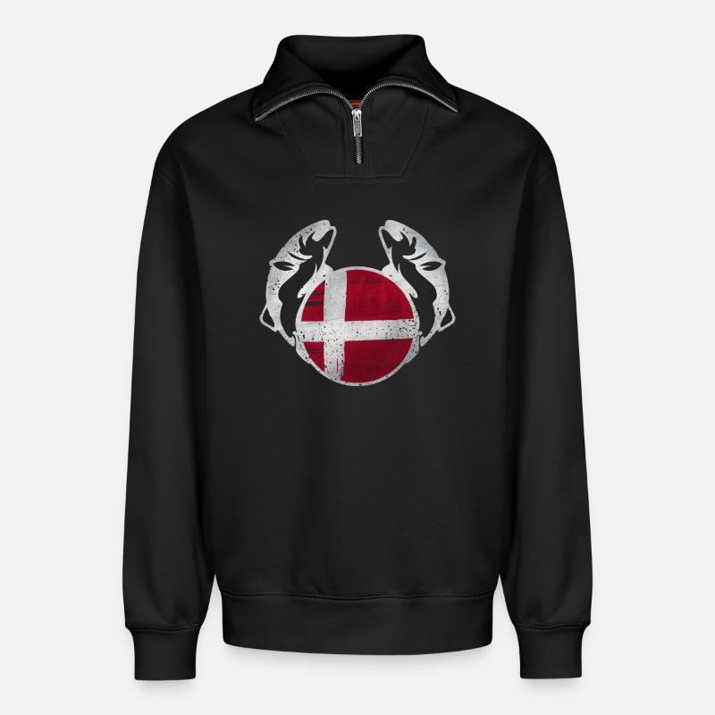 Danemark Pêche - Sweat unisexe décontracté en coton biologique à demi-zip – de SPREAD - noir