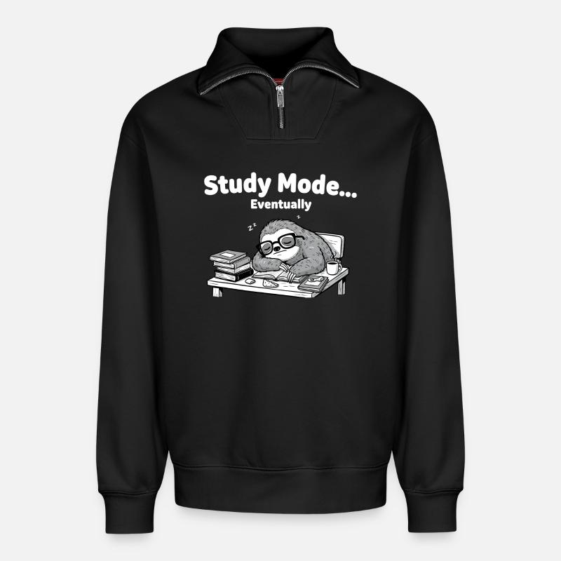Schlafmodus Sloth am Schreibtisch - Relaxed Unisex Organic Half Zip Sweatshirt – von SPREAD - Schwarz