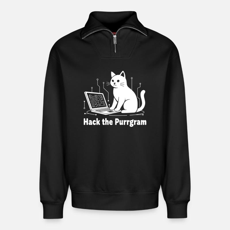 Purrrgram Hack: Katzentech Humor - Relaxed Unisex Organic Half Zip Sweatshirt – von SPREAD - Schwarz