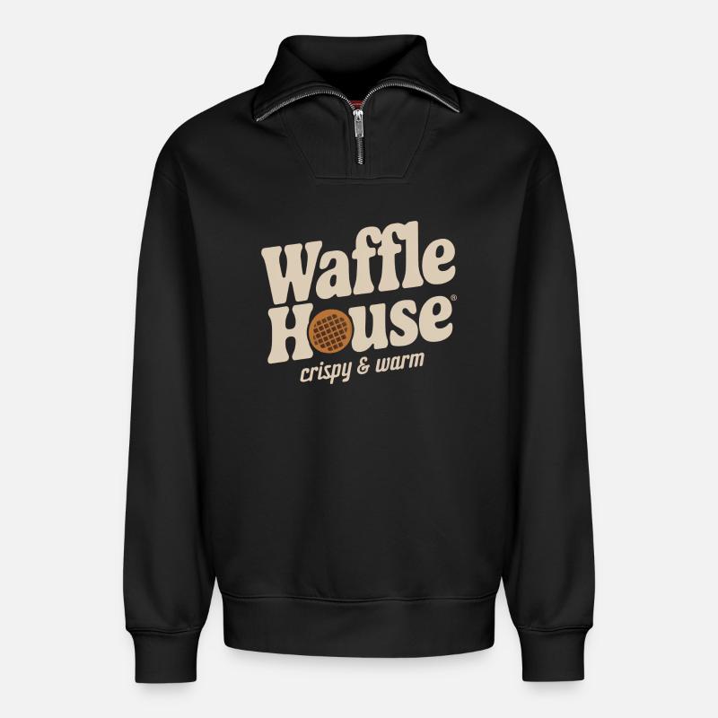 Waffle House – Crispy & Warm - Relaxed Unisex Organic Half Zip Sweatshirt – von SPREAD - Schwarz