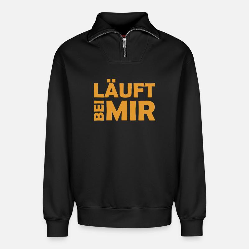Läuft bei mir - Cooler Spruch - Laufen - Relaxed Unisex Organic Half Zip Sweatshirt – von SPREAD - Schwarz