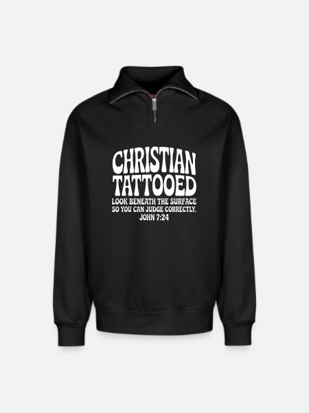 Christian Tattooed Look Beneath Surface - Relaxed Unisex Organic Half Zip Sweatshirt – by SPREAD - black