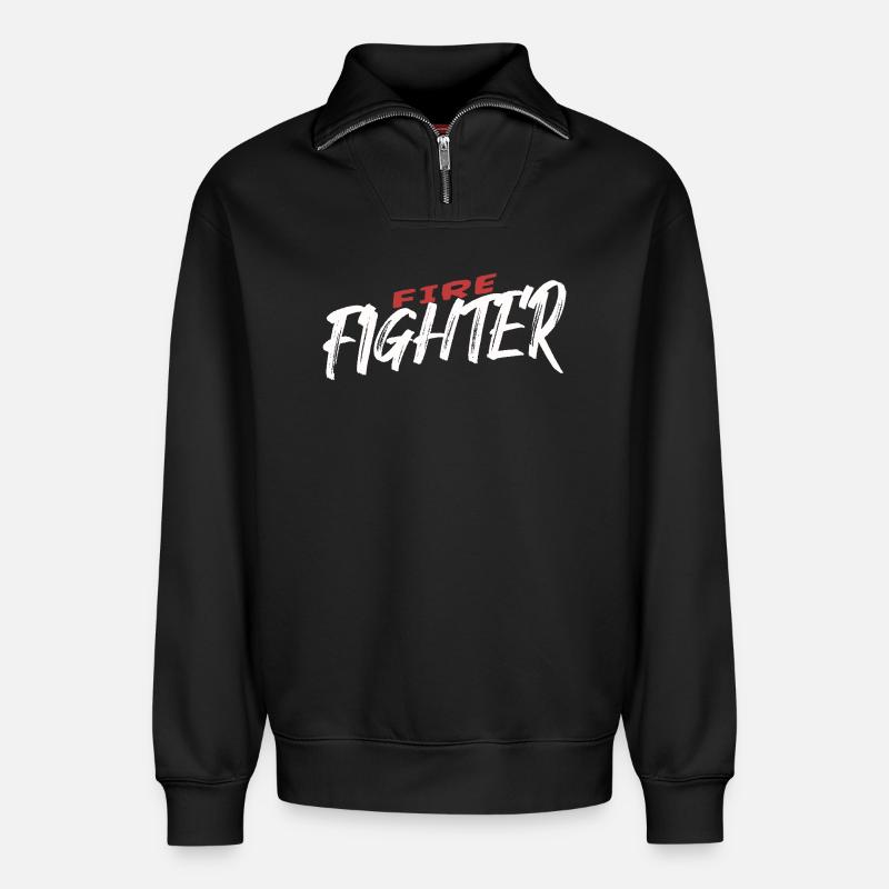Fire Fighter Firefighter Firefighter - Relaxed Unisex Organic Half Zip Sweatshirt – by SPREAD - black