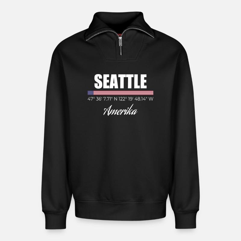 Seattle - Relaxed Unisex Organic Half Zip Sweatshirt – von SPREAD - Schwarz