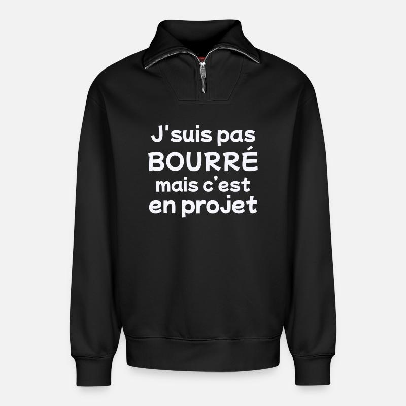 drunk, drunk, alcohol, drinker - Relaxed Unisex Organic Half Zip Sweatshirt – by SPREAD - black