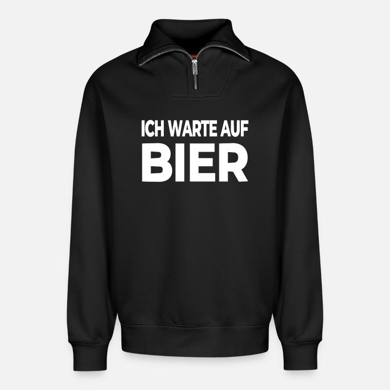 Bier - Relaxed Unisex Organic Half Zip Sweatshirt – von SPREAD - Schwarz