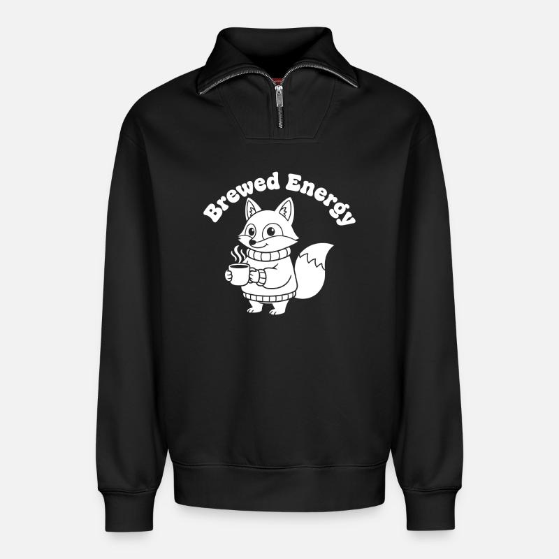 KaffeeFuchs Pullover Motiv - Relaxed Unisex Organic Half Zip Sweatshirt – von SPREAD - Schwarz