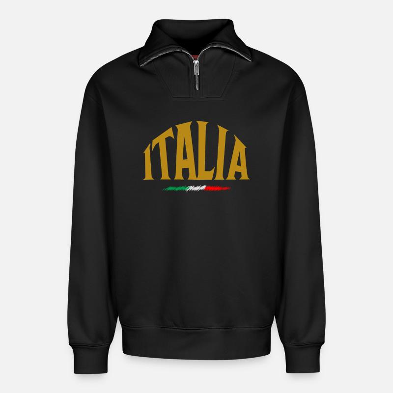 Italia - Relaxed Unisex Organic Half Zip Sweatshirt – von SPREAD - Schwarz