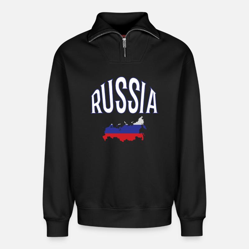 Russie - Sweat unisexe décontracté en coton biologique à demi-zip – de SPREAD - noir