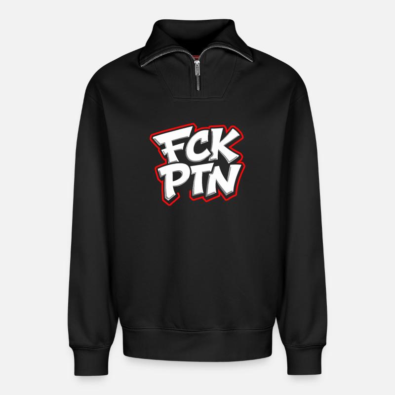 FCK PTN Anti Putin Statement - Relaxed Unisex Organic Half Zip Sweatshirt – von SPREAD - Schwarz