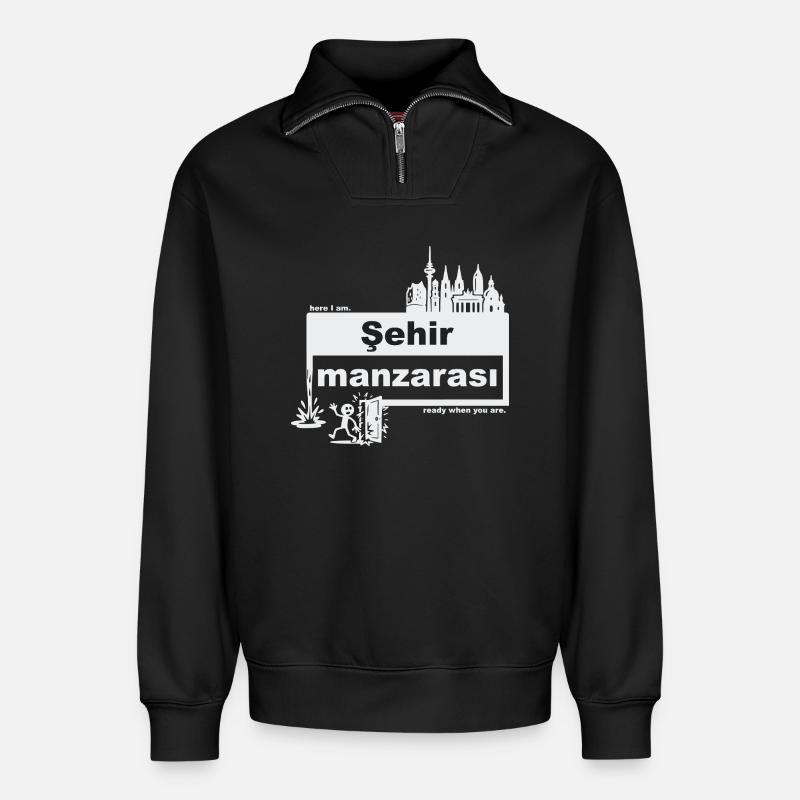 Stadtbild - türkisch - ready when you are - Relaxed Unisex Organic Half Zip Sweatshirt – von SPREAD - Schwarz
