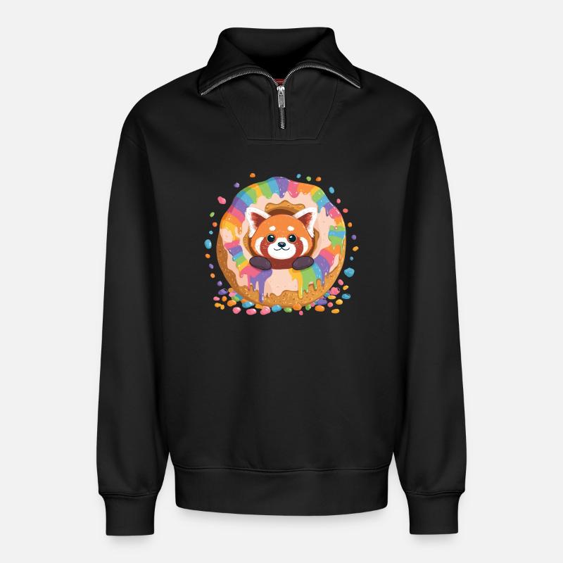 Panda Arc-en-ciel Donut Panda - Sweat unisexe décontracté en coton biologique à demi-zip – de SPREAD - noir