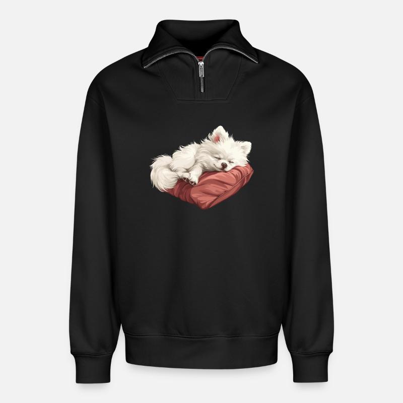 Schlafender Spitz Welpe - Relaxed Unisex Organic Half Zip Sweatshirt – von SPREAD - Schwarz