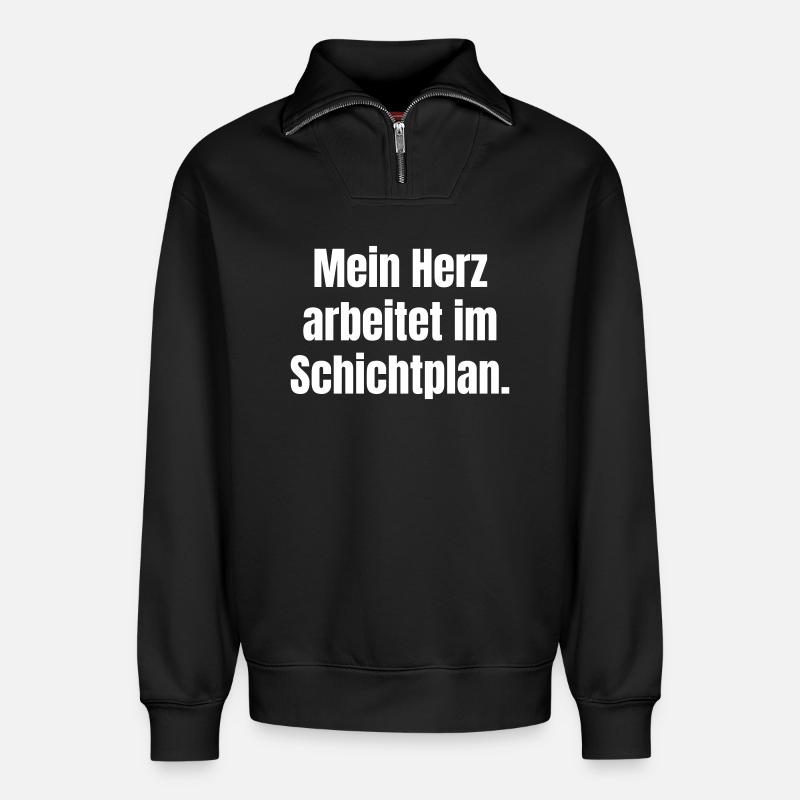 Schichtplan-Herz - Relaxed Unisex Organic Half Zip Sweatshirt – von SPREAD - Schwarz