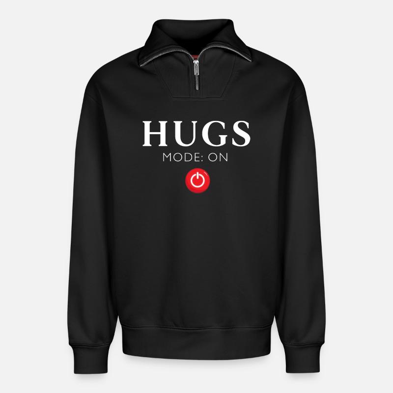 UMARMT Modo auf rotem Knopf - Relaxed Unisex Organic Half Zip Sweatshirt – von SPREAD - Schwarz