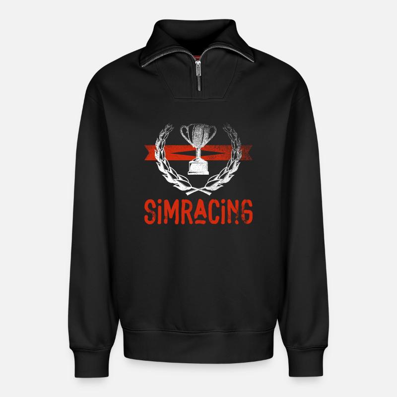 Sim Racing Trophy Emblem - Relaxed Unisex Organic Half Zip Sweatshirt – von SPREAD - Schwarz