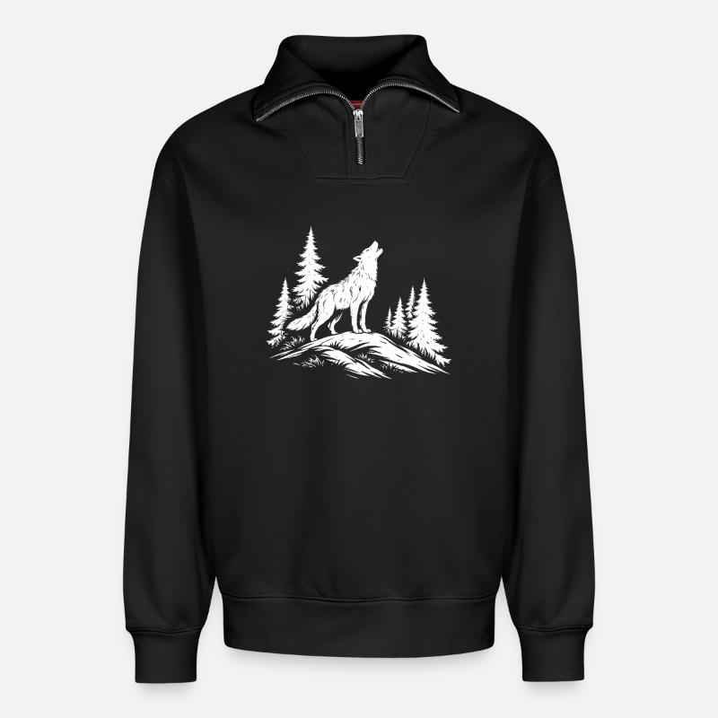 Heulender Wolf - Relaxed Unisex Organic Half Zip Sweatshirt – von SPREAD - Schwarz
