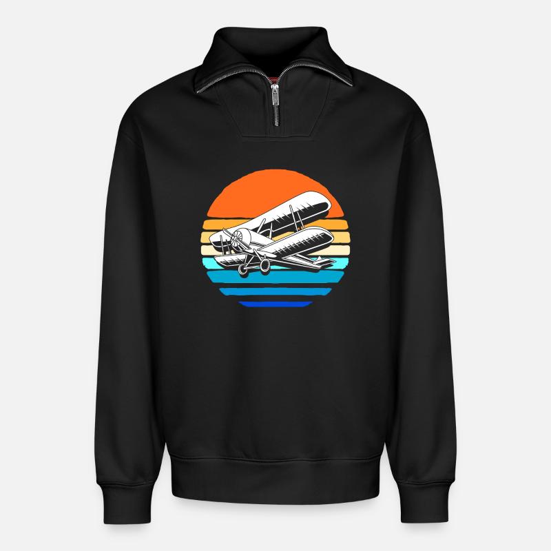 Modellflugzeug Modellflug - Relaxed Unisex Organic Half Zip Sweatshirt – von SPREAD - Schwarz