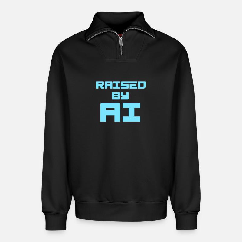 RAISED BY AI - Relaxed Unisex Organic Half Zip Sweatshirt – by SPREAD - black