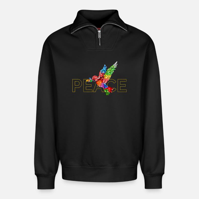 Peace - Relaxed Unisex Organic Half Zip Sweatshirt – von SPREAD - Schwarz