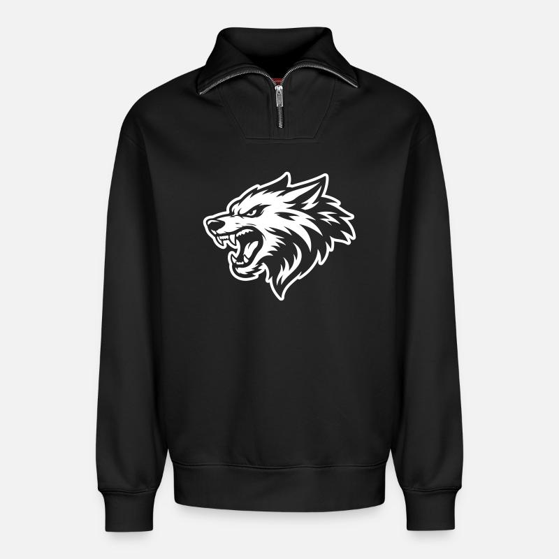 Wolf Head - Relaxed Unisex Organic Half Zip Sweatshirt – by SPREAD - black