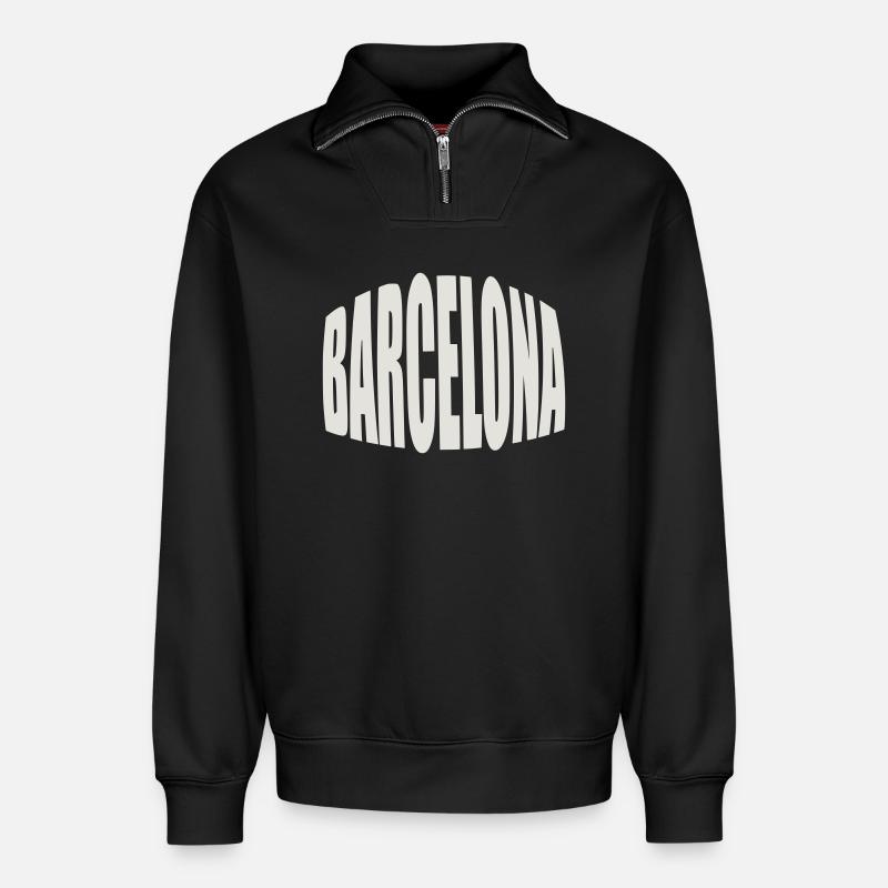 Logo Grand du Barcelone - Sweat unisexe décontracté en coton biologique à demi-zip – de SPREAD - noir