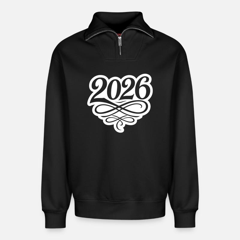 2026 year - Relaxed Unisex Organic Half Zip Sweatshirt – by SPREAD - black