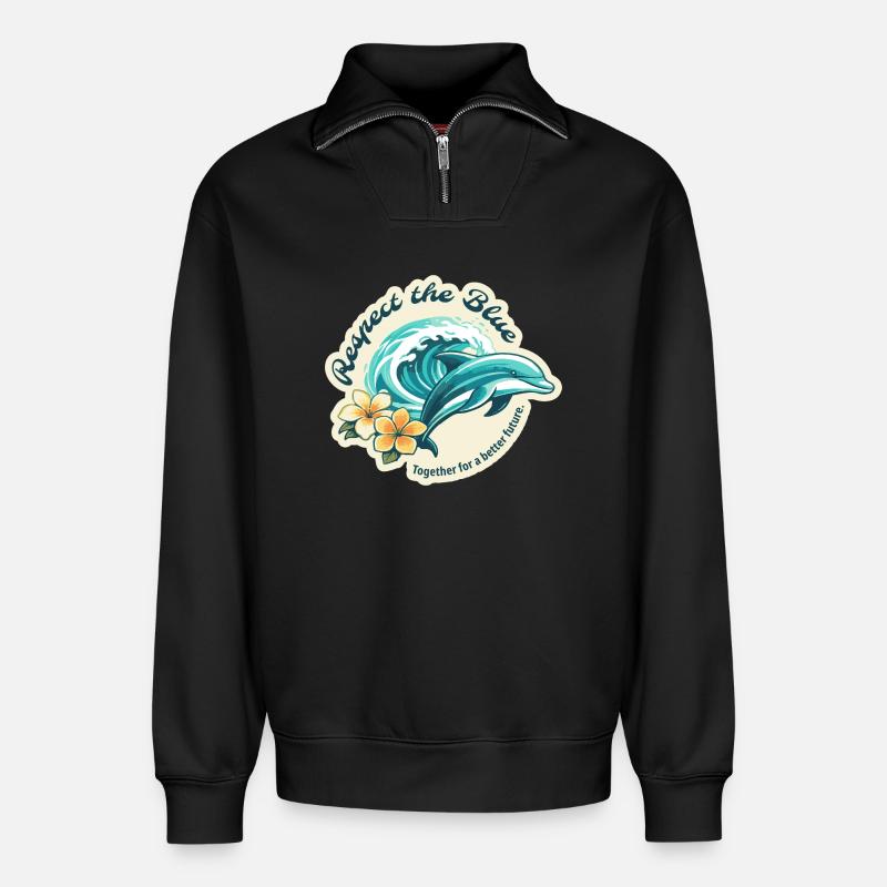 Protect the Blue - Delfin - Relaxed Unisex Organic Half Zip Sweatshirt – von SPREAD - Schwarz