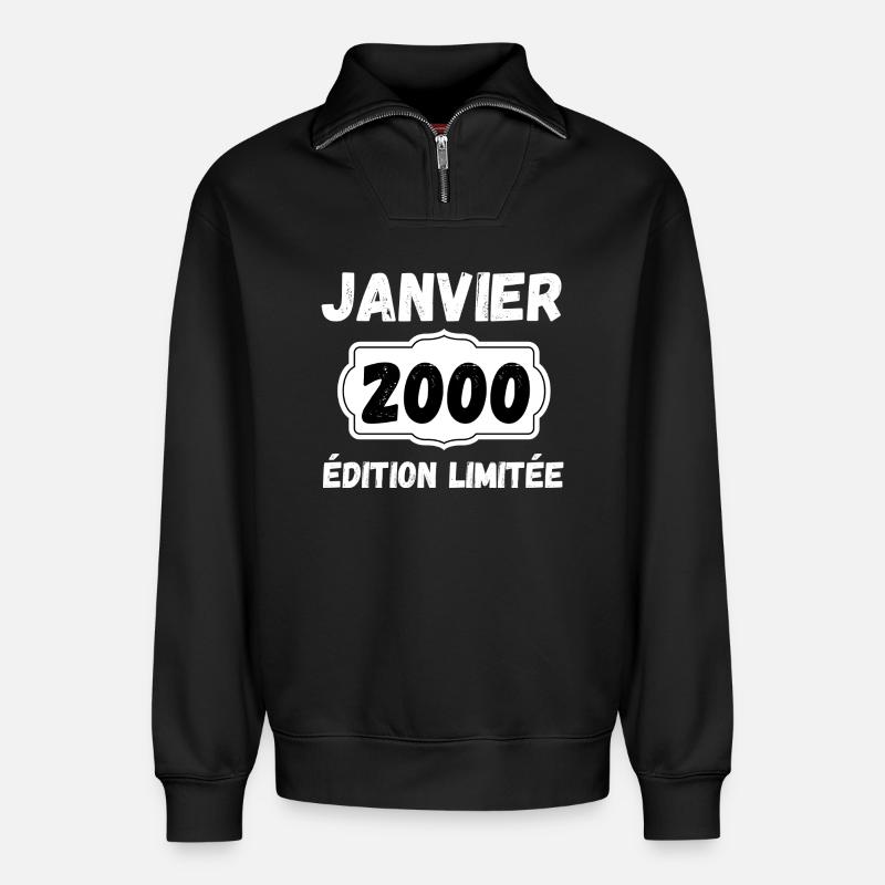 Januar 2000 26-jähriges Jubiläumsgeschenk Januar - Relaxed Unisex Organic Half Zip Sweatshirt – von SPREAD - Schwarz