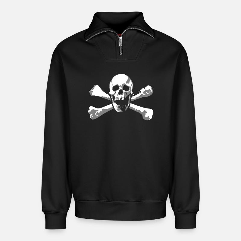 Skull & Bones - Relaxed Unisex Organic Half Zip Sweatshirt – von SPREAD - Schwarz