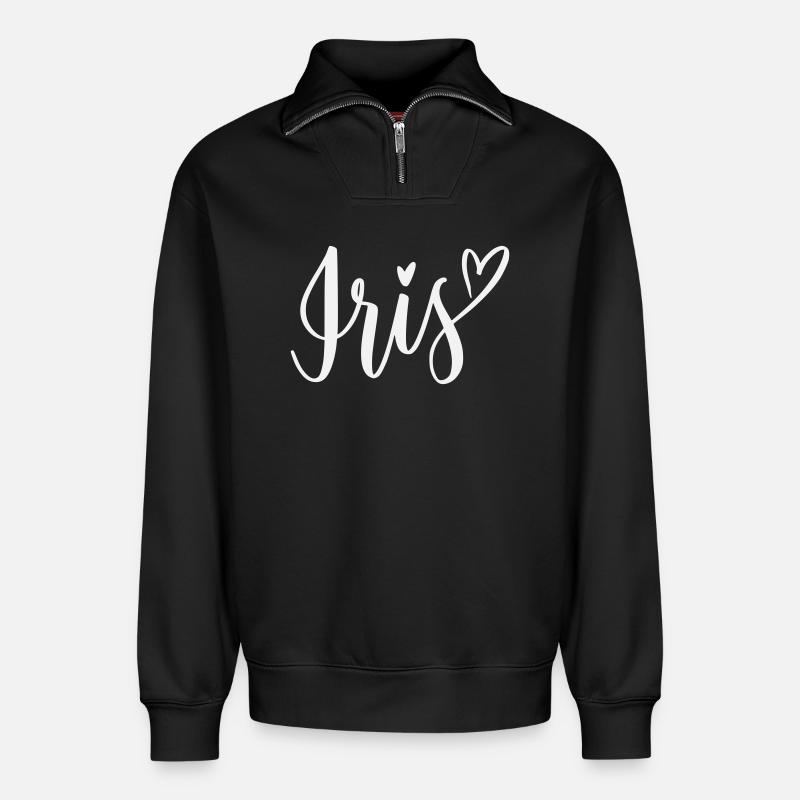 Iris Herz Schriftzug - Relaxed Unisex Organic Half Zip Sweatshirt – von SPREAD - Schwarz
